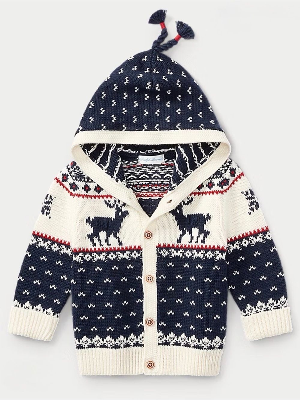 Ralph Lauren Kids Hooded Fair Isle Sweater - Navy, Cream & Red Accents
